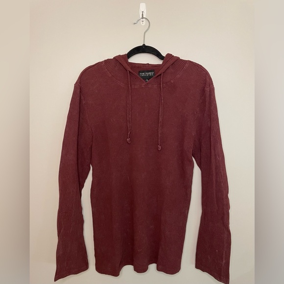 Five Points Industry Waffle Knit Long Sleeve Hooded Shirt, Burgundy, Size L, EUC - Picture 1 of 4